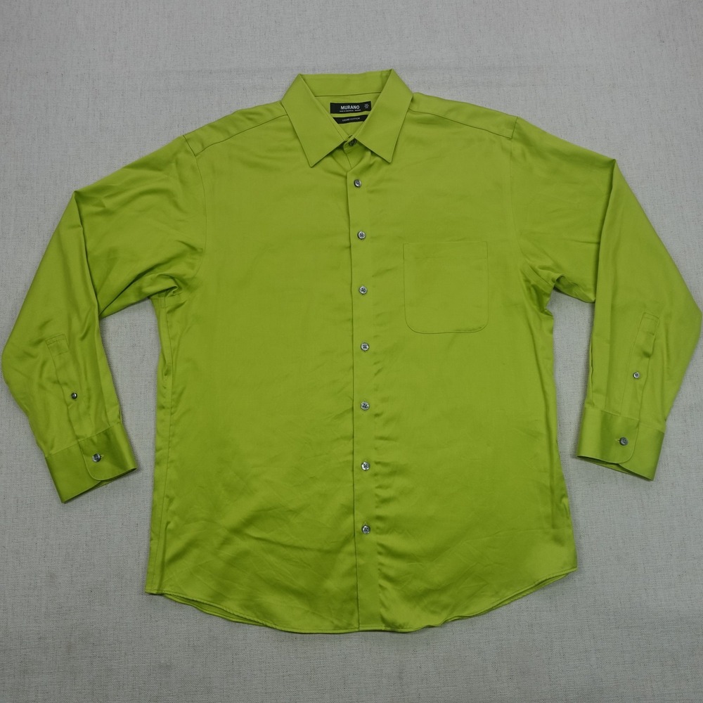 Murano Shirt Mens 16.5 33 Green Liquid Cotton Button Up Long Sleeve Dress